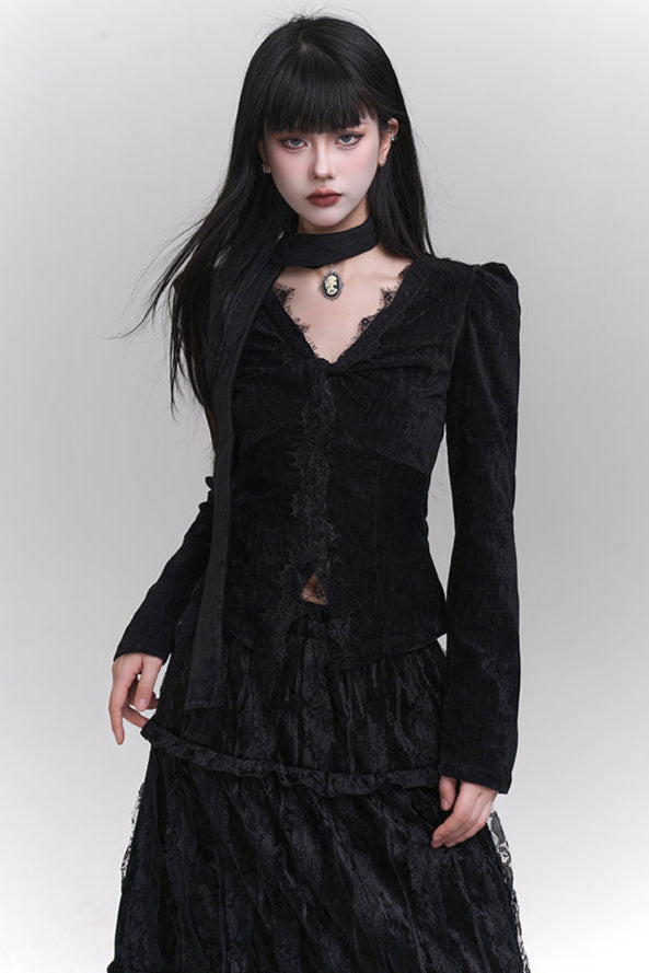 Velvet V Neck Top + Mode Ghost Skirt