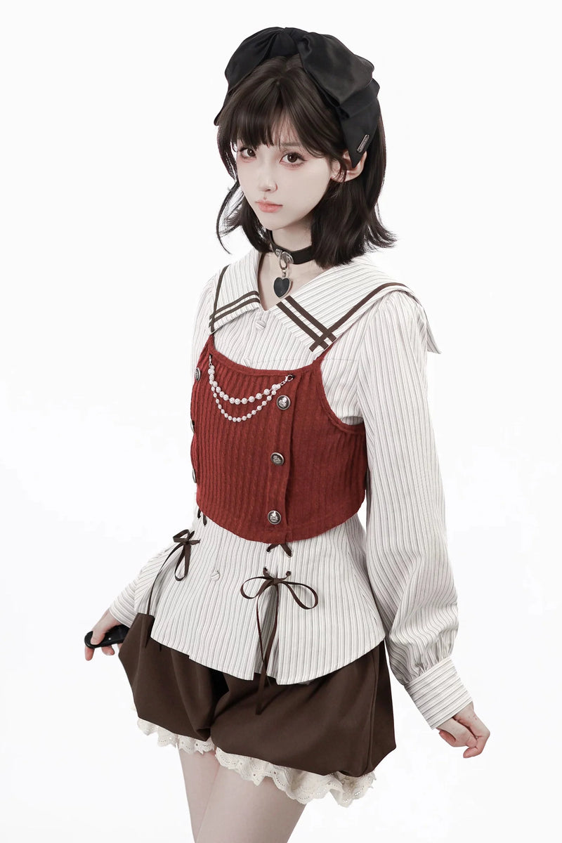 Hooded Top + Shirt + Skirt + Leg Warmers + Vest