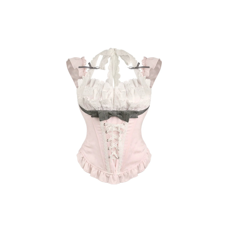Peach Pink Corset Top + Polka Dot Tiered Skirt