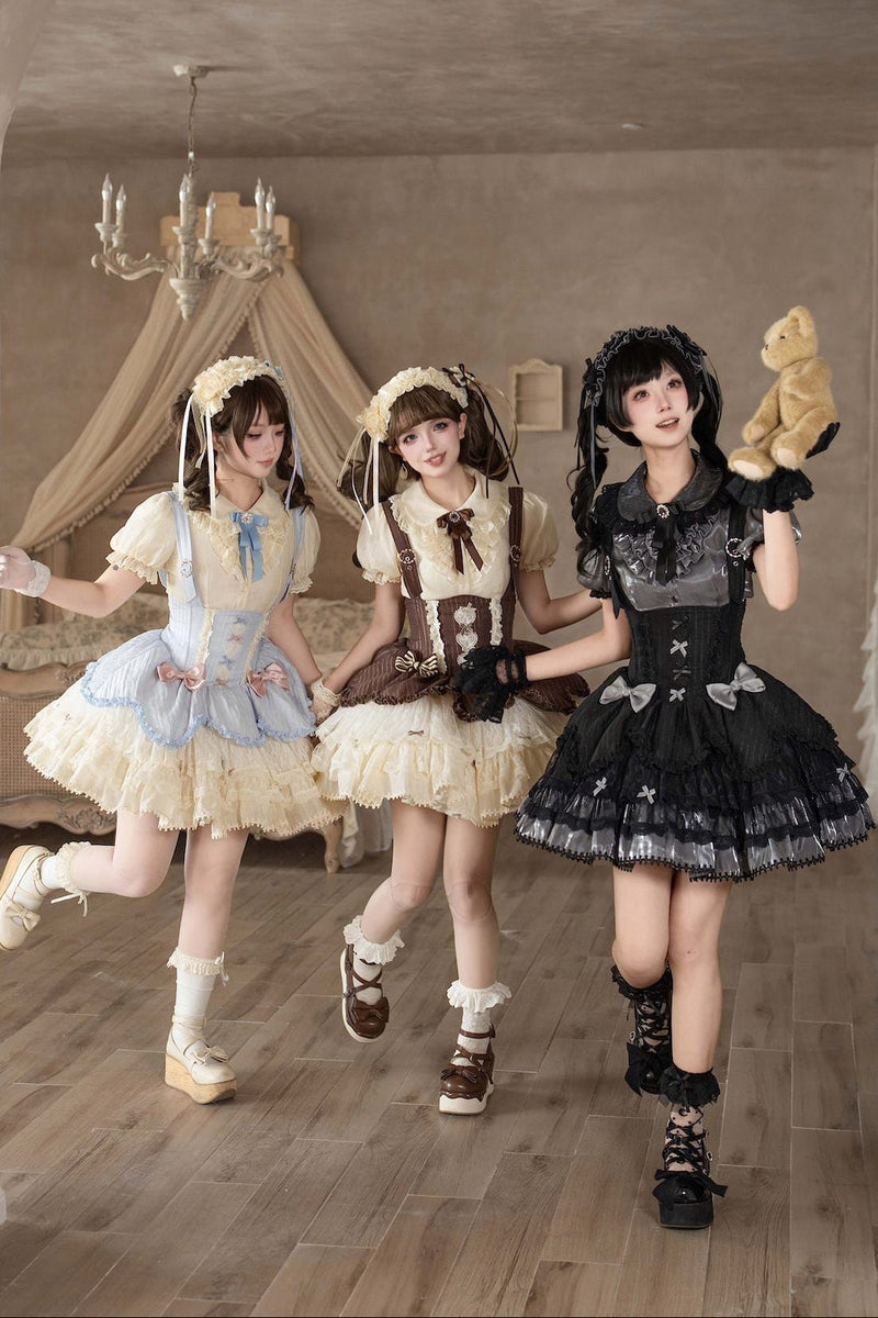 [pre-order Deadline: May 8] Classic Lace Ribbon Blouse + Suspender Tiered Dress Full Set + Complete Set