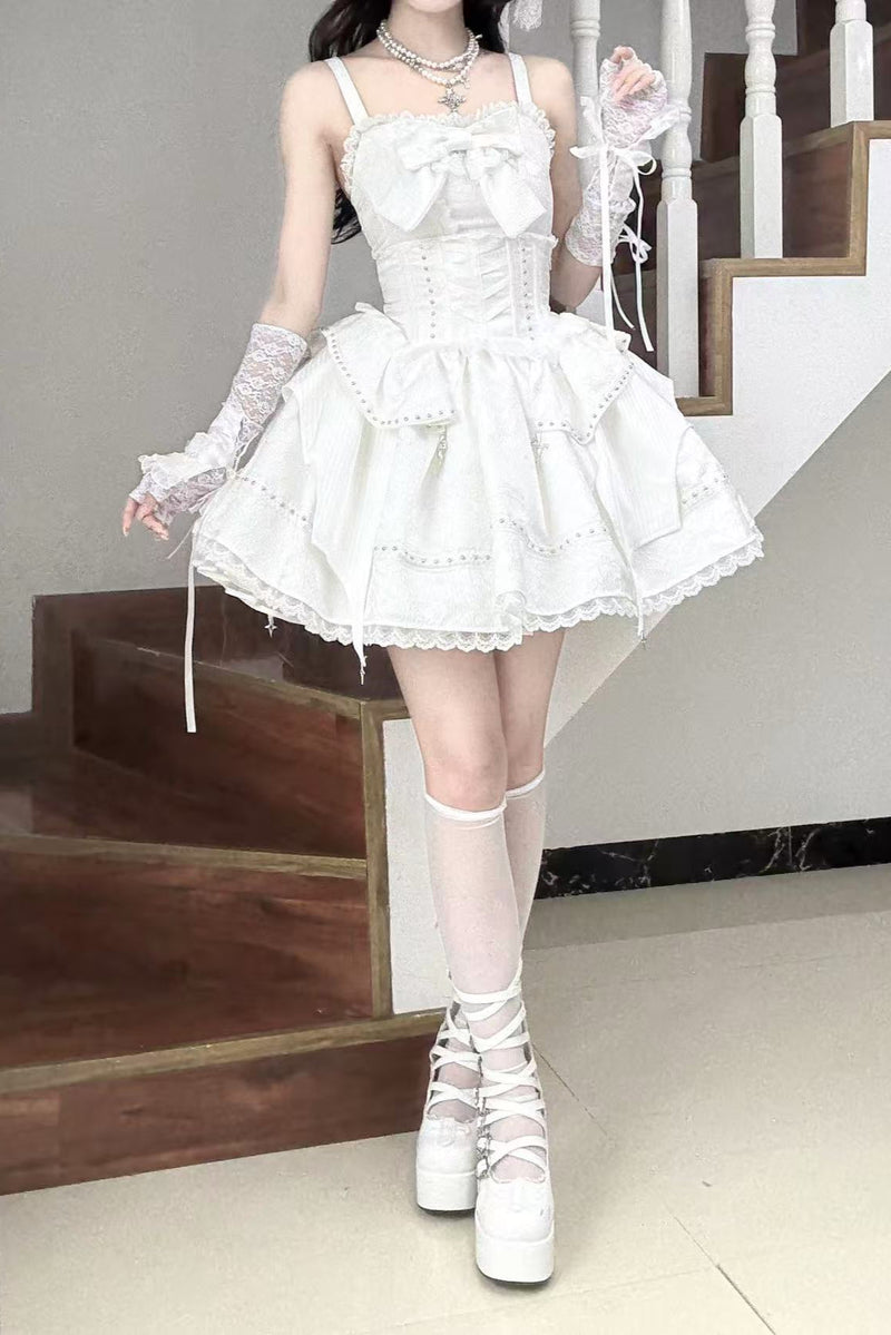 White Gothic Slim Tube Top Skirt Set