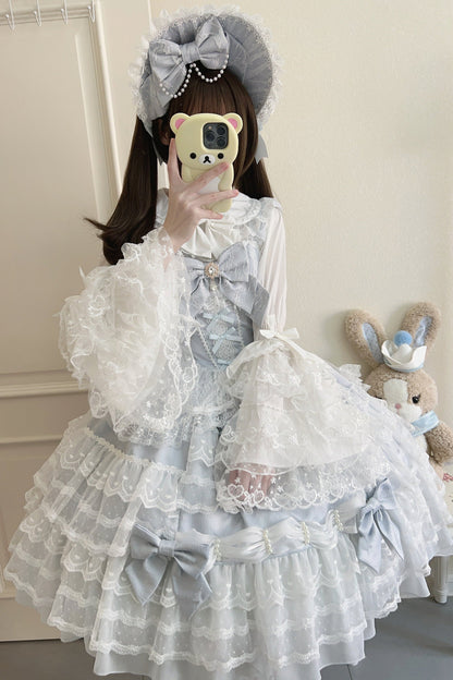 [pre-order] White Sugar Doll Princess Sleeve Suspender Dress Suit + Bonnet Hat