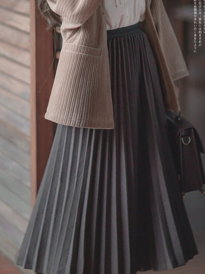 Sakura Note Showa Retro Haori Jacket + Chiffon Ribbon Shirt + Checkered Skirt + Dark Gray Skirt + Brooch