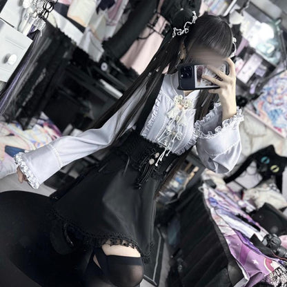 Ruffled Lace-up High Waist Suspender Skirt