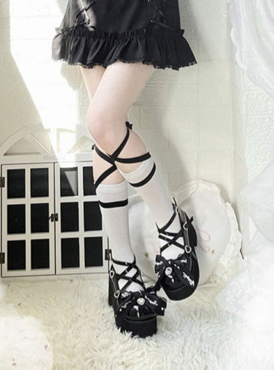 Black Pink Jewel Ribbon Platform Shoes