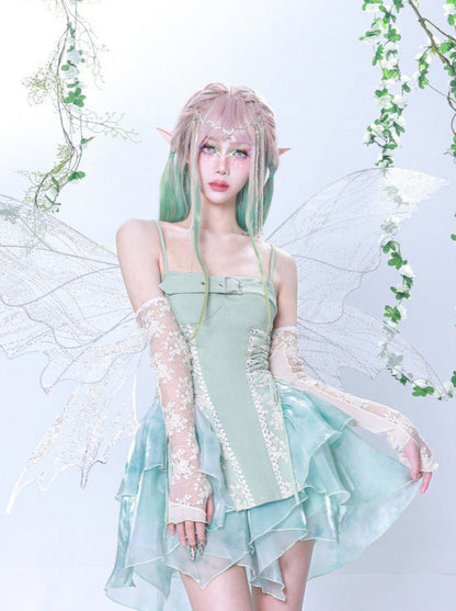 Fairy Fragrance Turquoise Green Tiered Suspender Dress