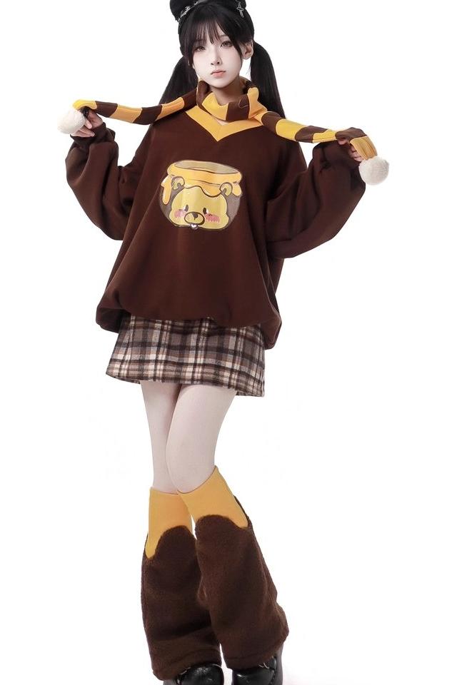 Simple Coffee Sweatshirt and Skirt Set
