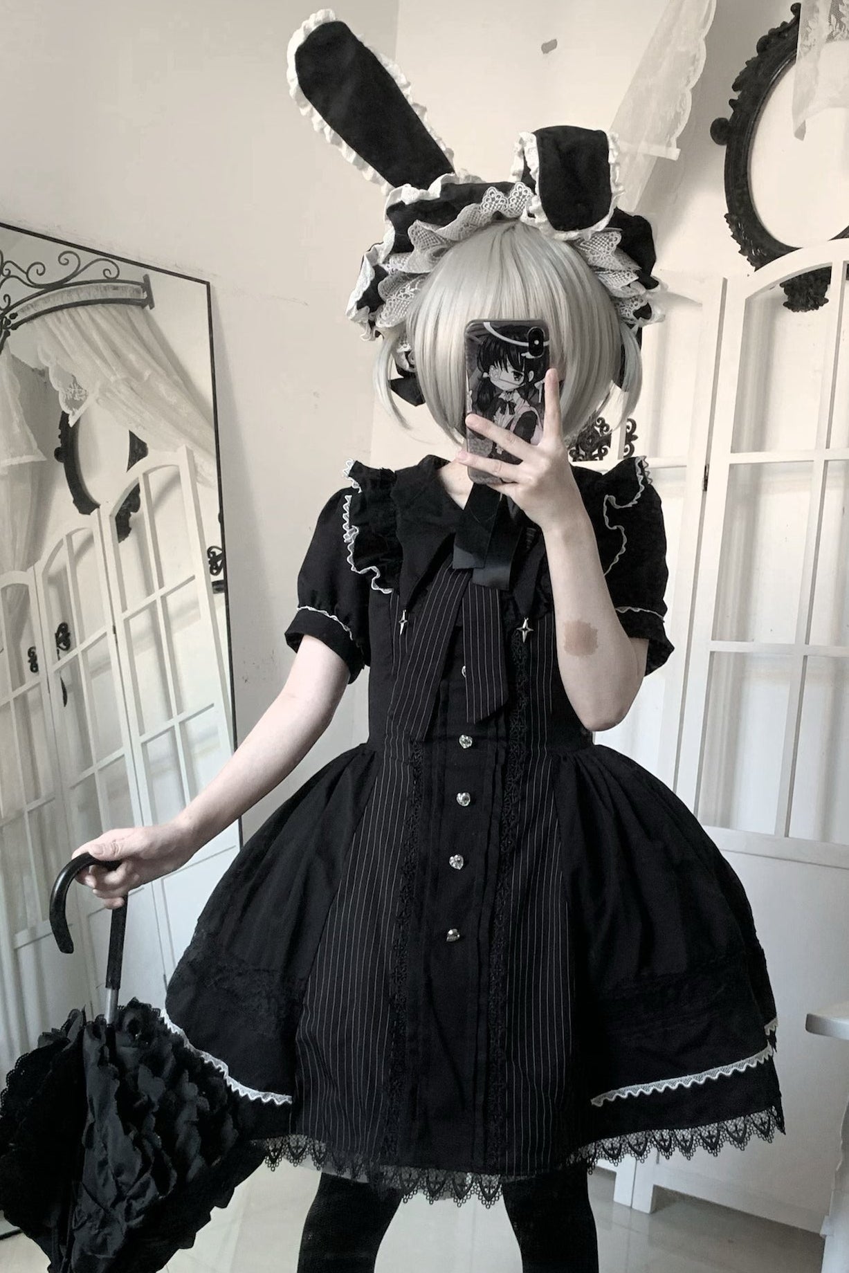 Gothic Doll Striped Lolita Dress + Sleeves