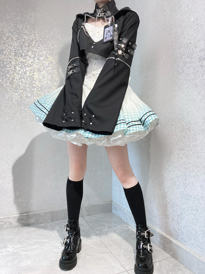 [pre-order] Daily Gothic Retro Punk Style Hooded Jacket + Pleated Jumper Skirt