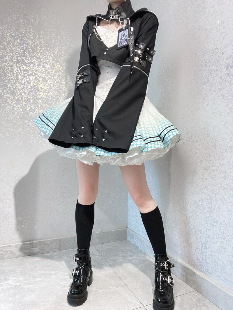 [pre-order] Daily Gothic Retro Punk Style Hooded Jacket + Pleated Jumper Skirt