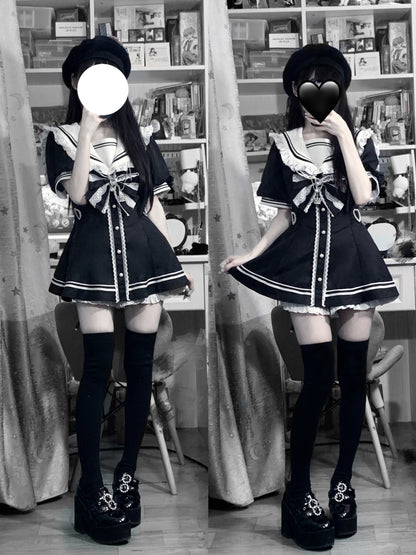 [pre-order] Sailor Collar Peplum Top + Shorts