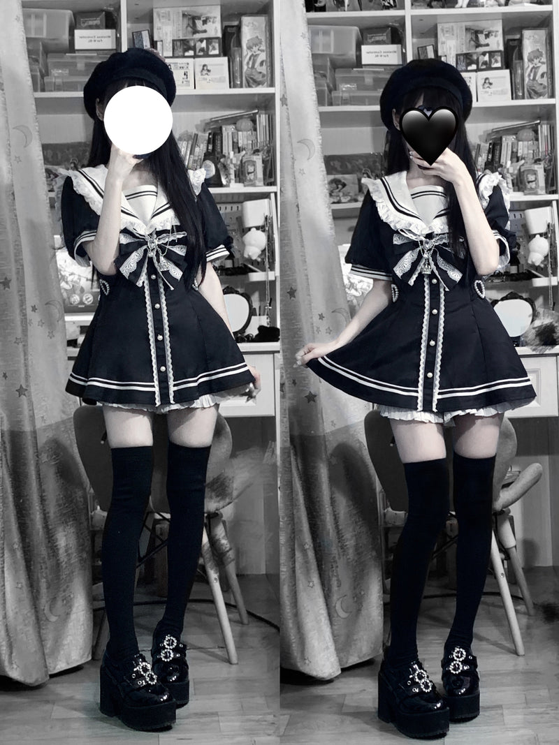 [pre-order] Sailor Collar Peplum Top + Shorts