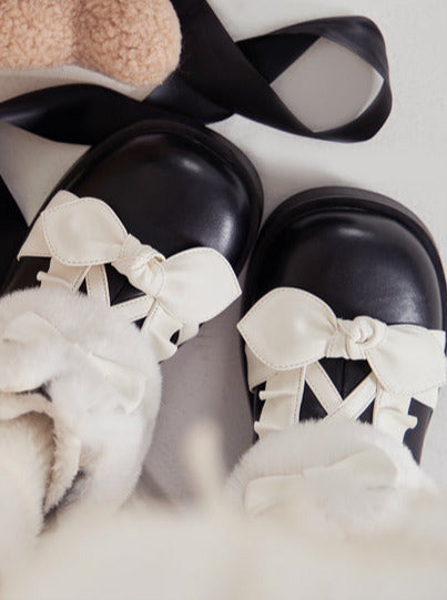 Snow Lolita Mid-heel Color Block Ribbon Sweet Velvet Short Boots