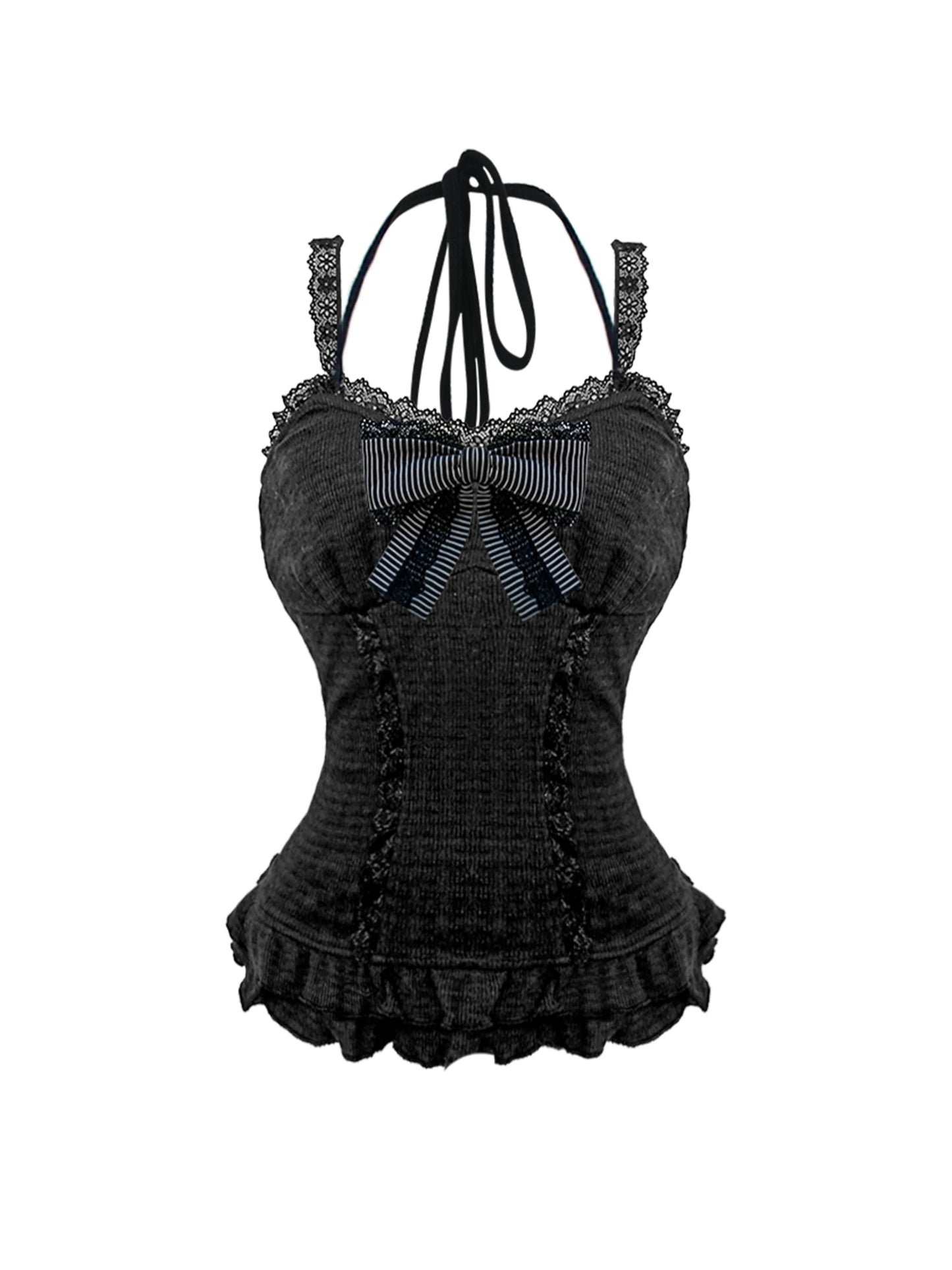 Black Lace Suspender Short Skirt Set