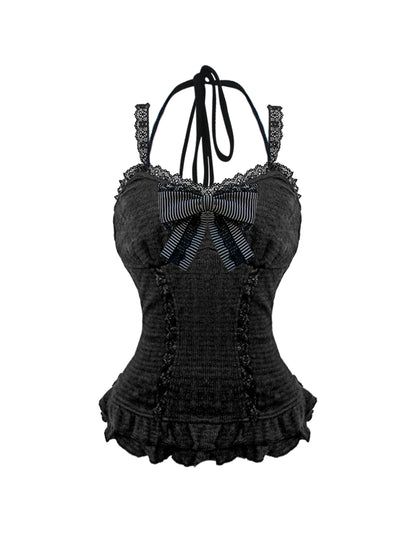 Black Lace Suspender Short Skirt Set