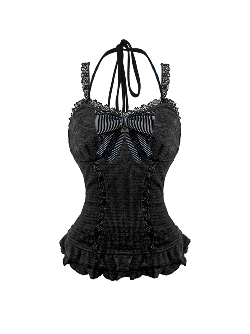 Black Lace Suspender Short Skirt Set