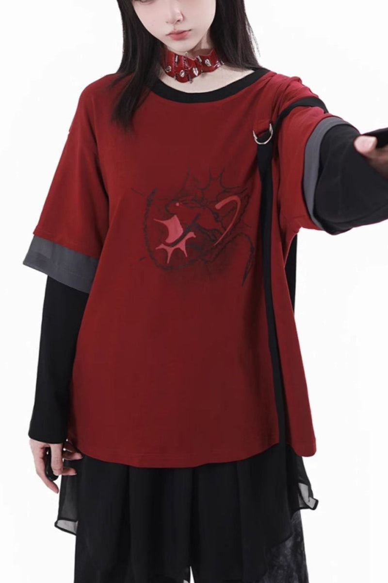 Paneled Mode Red Top + Mode Pants + Rose Belt