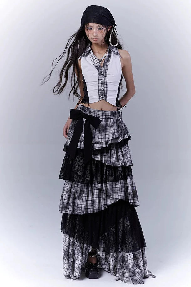 Y2k Dark Patchwork Vest Top