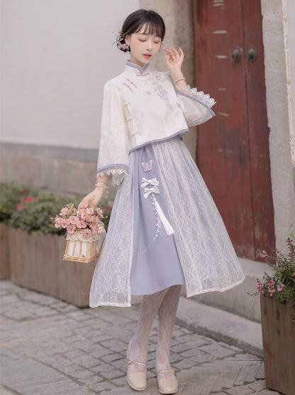 Chiffon Sweet Chinese-style Top + Skirt