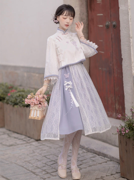 Chiffon Sweet Chinese-style Top + Skirt