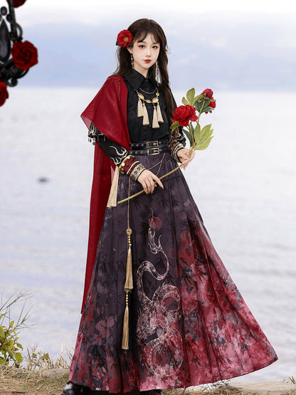 Fire China Long Coat + Top + Long Skirt