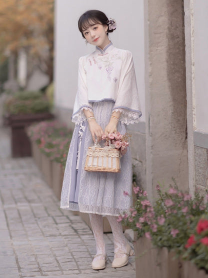 Chiffon Sweet Chinese-style Top + Skirt