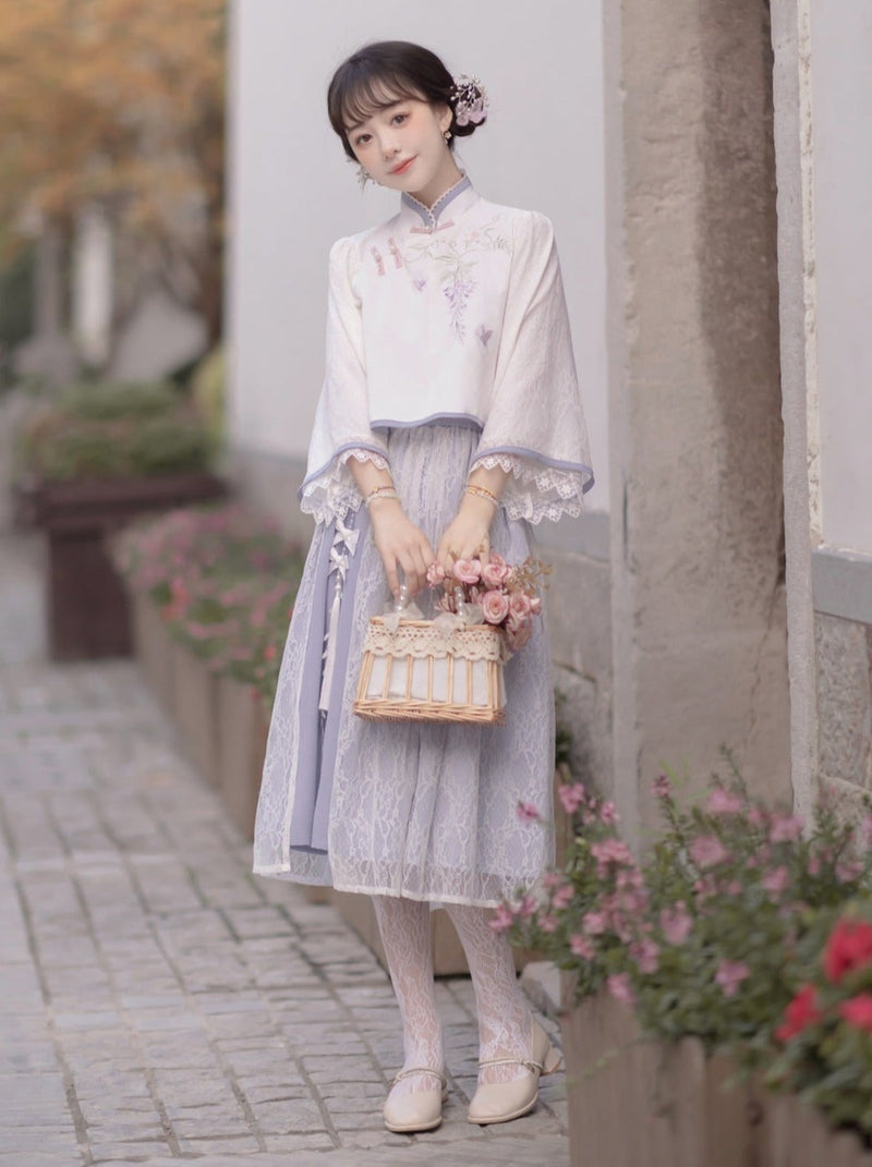 Chiffon Sweet Chinese-style Top + Skirt