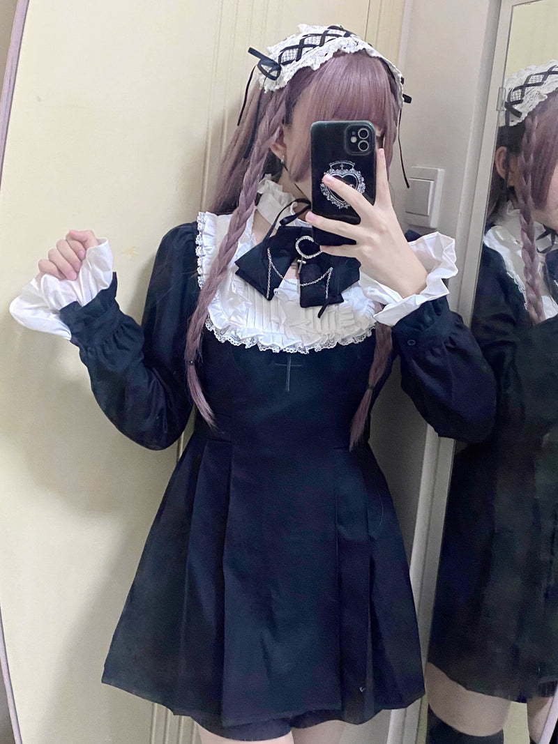 Ribbon Lace Cross Embroidery Waist Mark Dress Suit