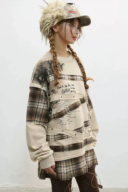 Oversized Plaid Sweatshirt