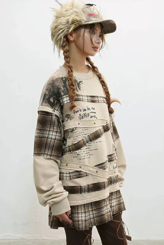 Oversized Plaid Sweatshirt