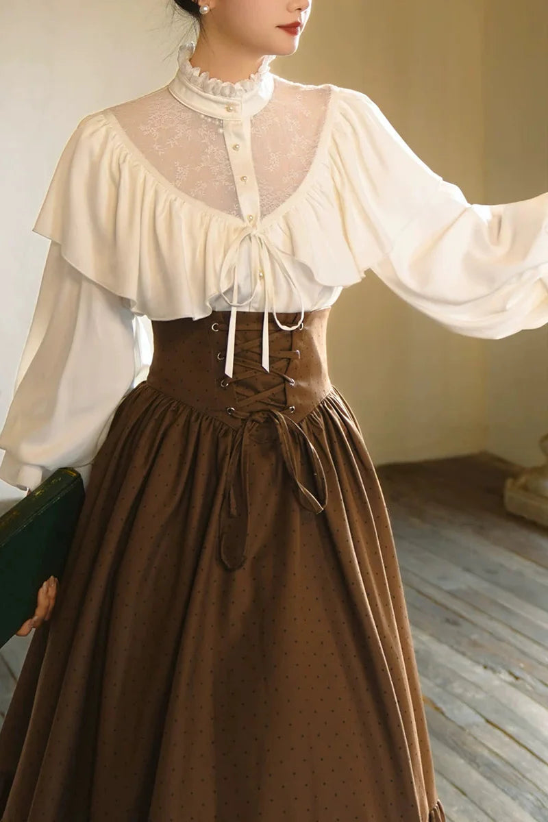Retro Mist Pearl Satin Blouse