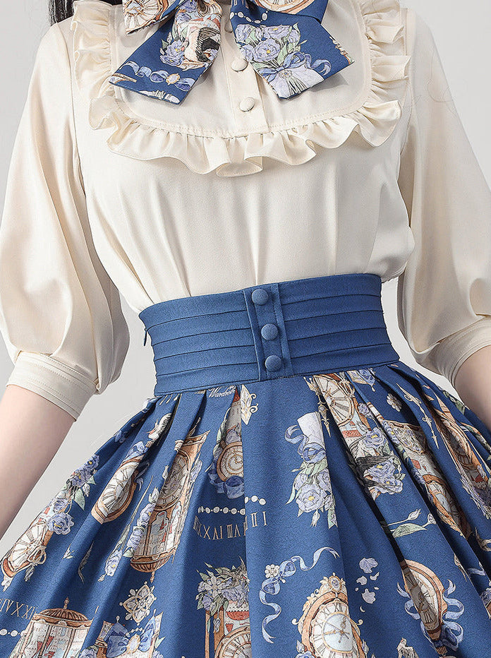 Eternal Echo Retro Classical Daily Lolita Print Shirt Skirt Set