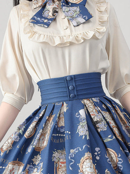 Eternal Echo Retro Classical Daily Lolita Print Shirt Skirt Set