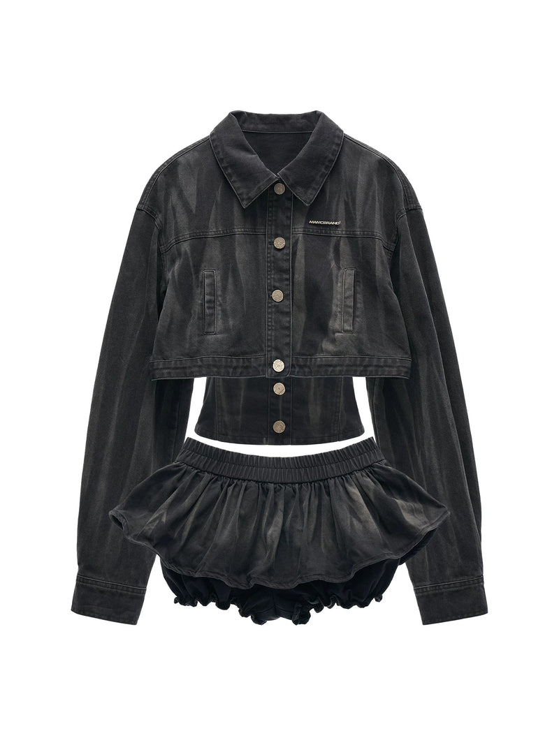 Retro Denim Skirt + Jacket + Top