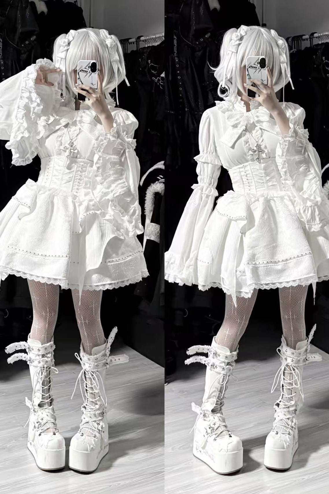 White Gothic Slim Tube Top Skirt Set
