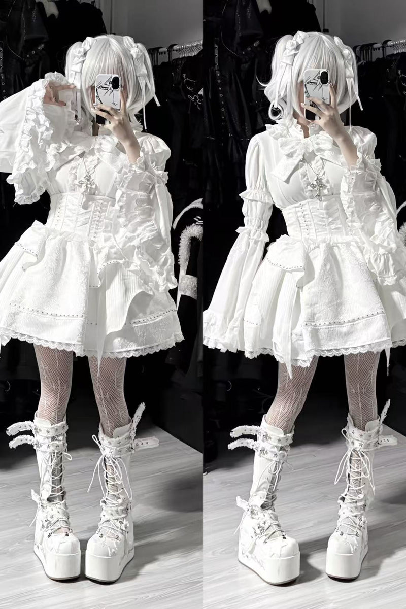 White Gothic Slim Tube Top Skirt Set