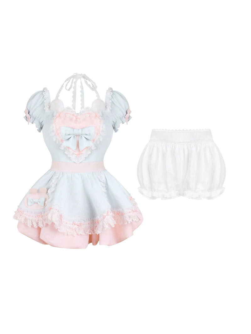 Blue Love Dress + White Bubble Pants