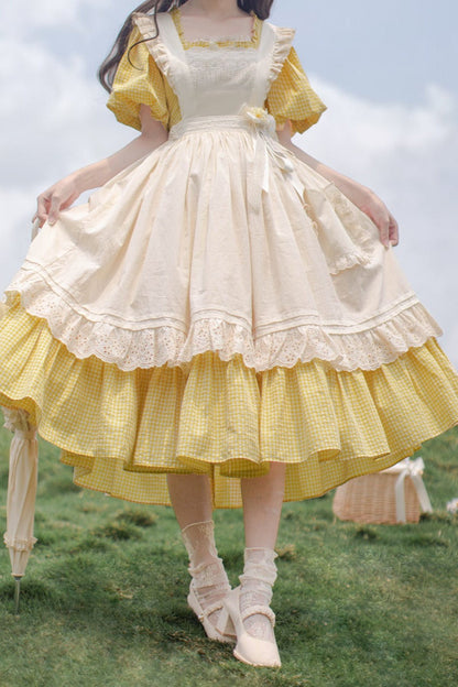 [pre-order] Retro Girly Yellow Dress + Apron + Ribbon