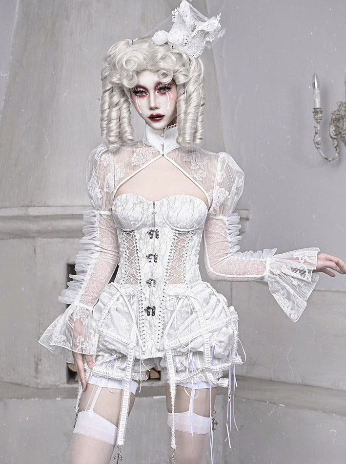 Sleeping Alice White Gothic Dark Fishbone Strap Corset Bustier [pre-order]