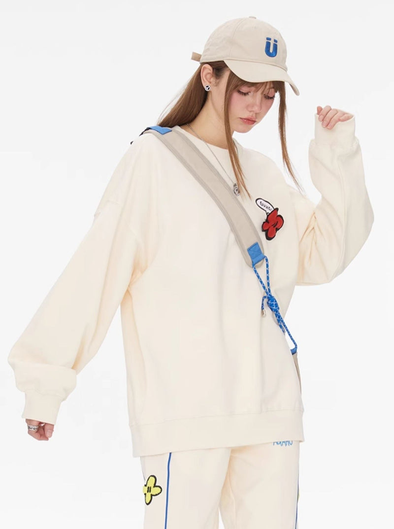 Cream Yellow Round Neck Sweatshirt + Side Design Pants
