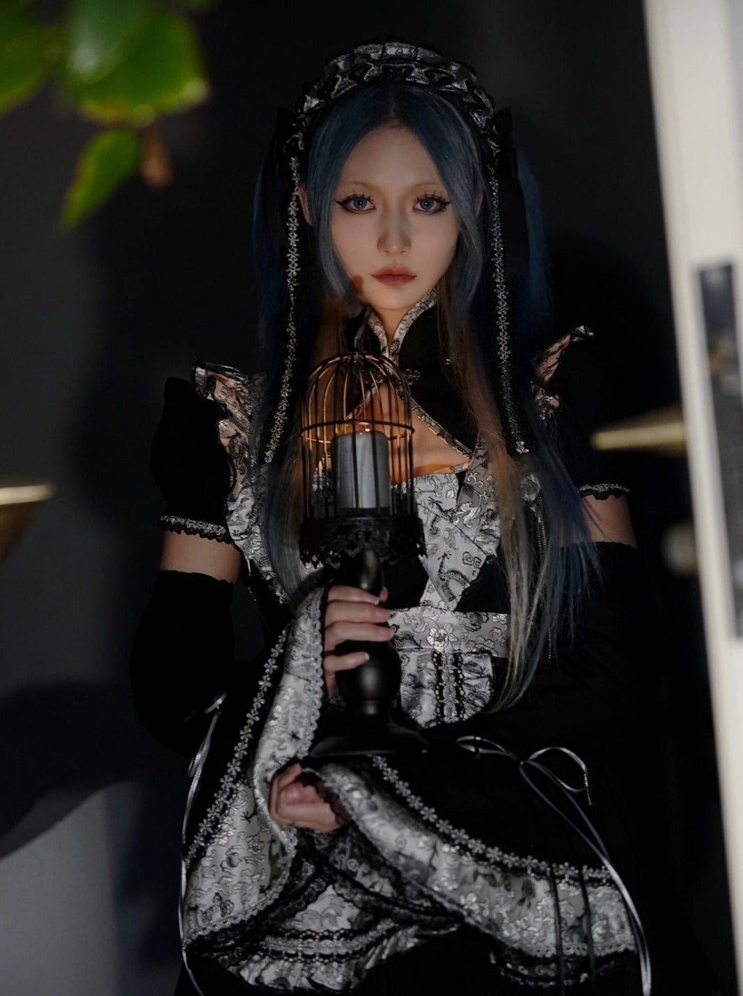 Silver Dragon Maid Gothic Dress + Apron + Arm Cover