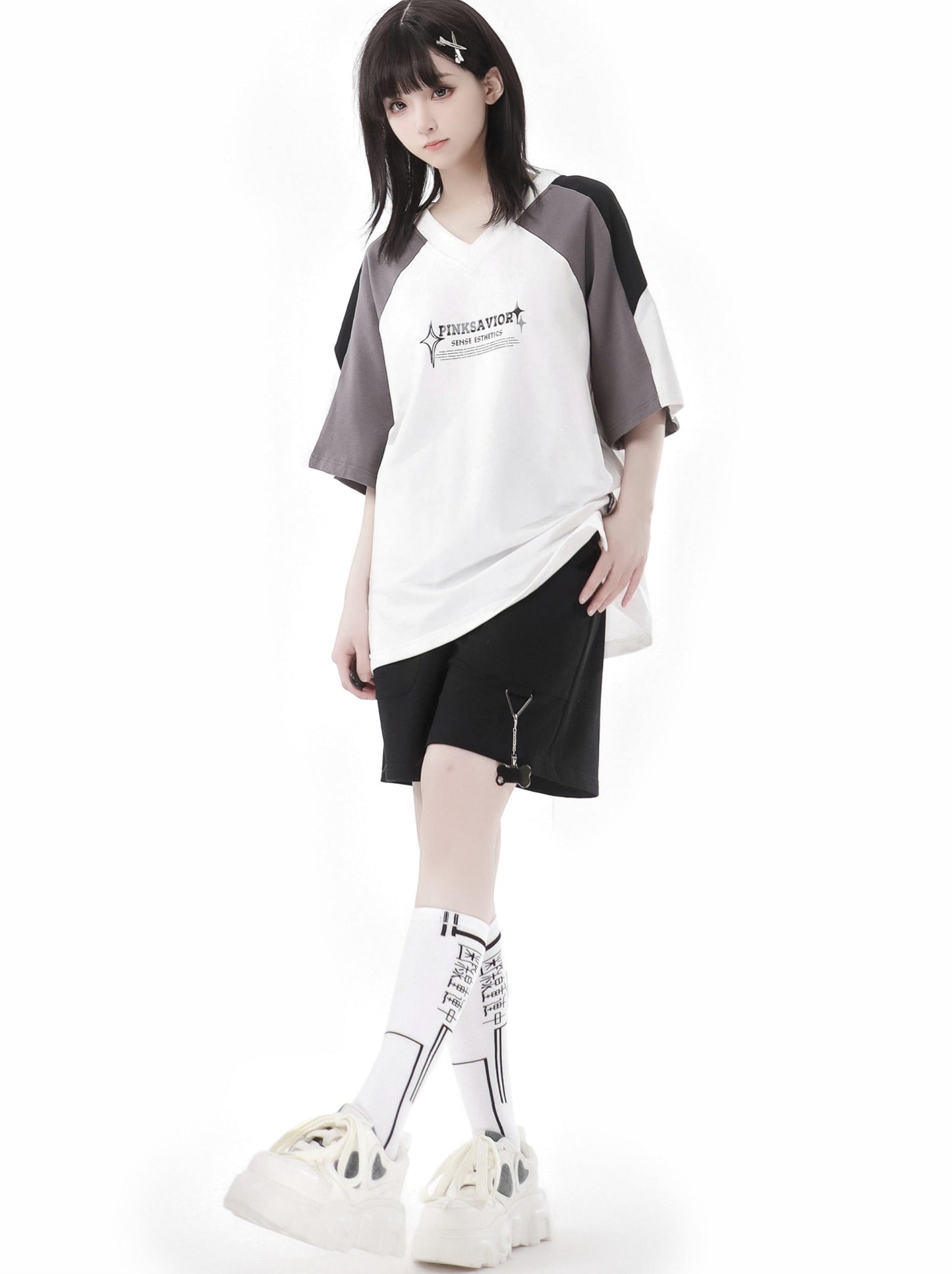 Circulating Star Black Gray Raglan Sporty T-shirt + Pants