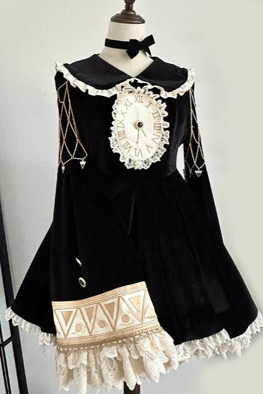 Black Cat Ruffle Clock Lolita Dress + Pumpkin Pants