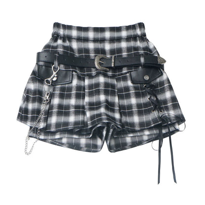 Y2k Hooded Crop Top + Sleeveless Shirt With Tie + Plaid Culottes