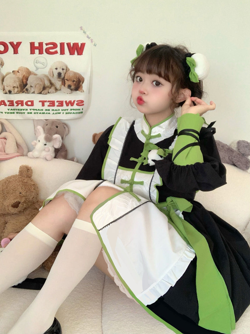 Chinese-style Red Panda Maid Lolita Dress + Accessories