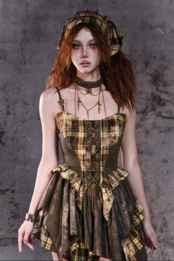 [pre-order] Y2k Plaid Retro Suspender Dress