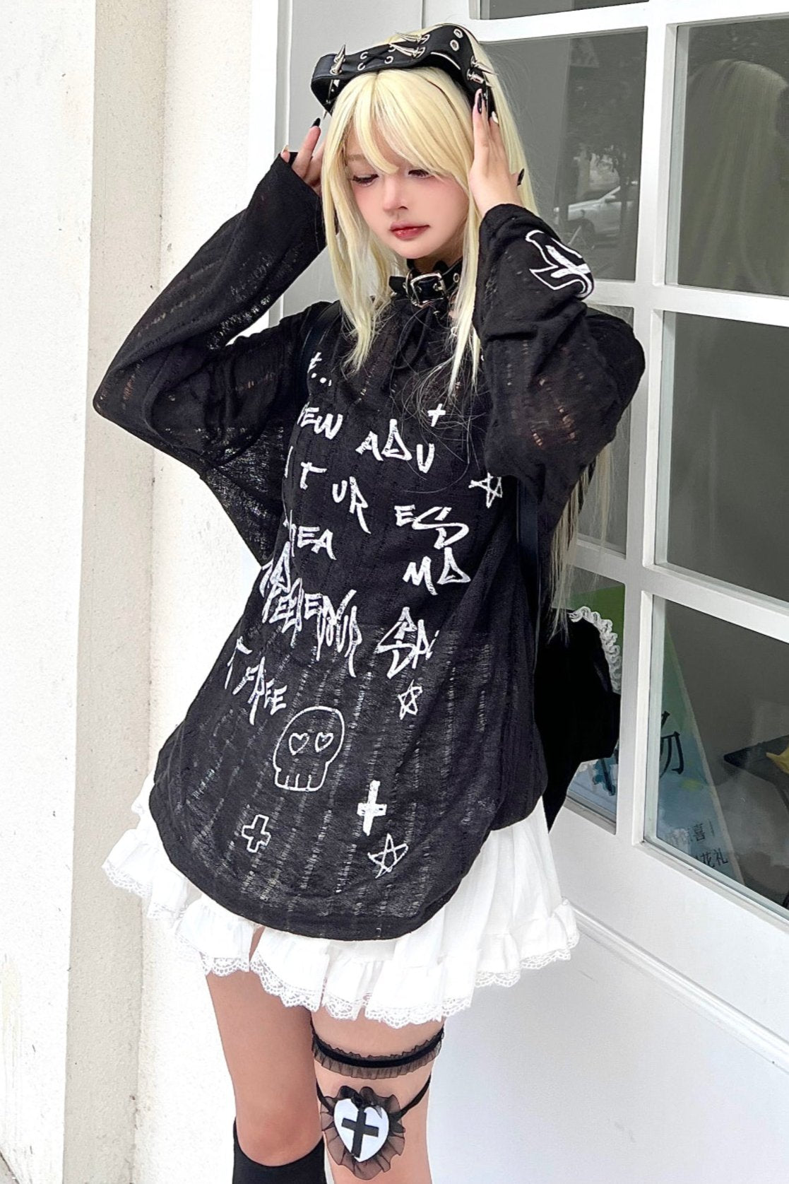Lazy Style Cross Print Slim Knit Top Set