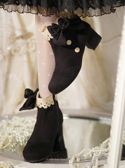 Drop Rose Lace Ribbon Lolita Short Boots