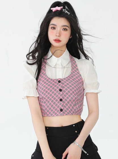 Puff Sleeve Shirt + Neck Band Bustier