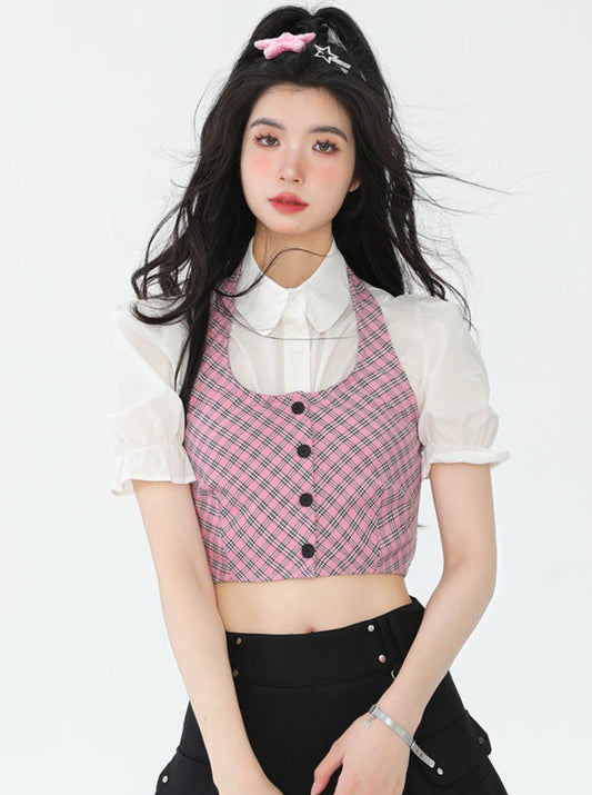 Puff Sleeve Shirt + Neck Band Bustier